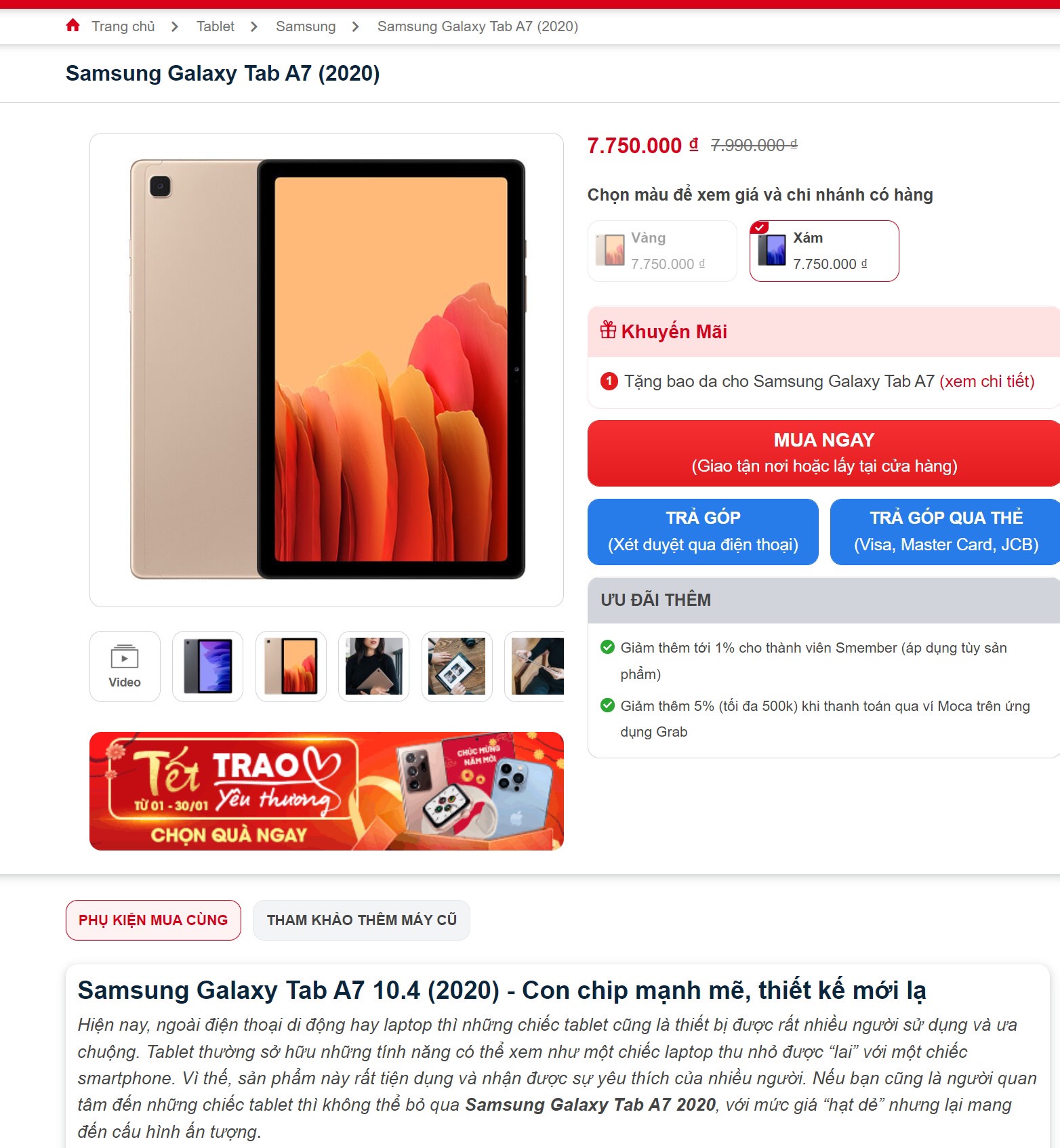 Samsung Galaxy Tab A7 SM-T505 bảo hành đến 2024.